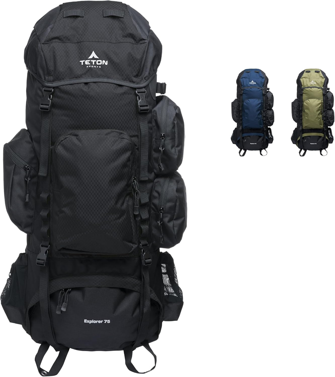 Teton 75L Explorer Internal Frame Backpack for Hiking, Camping, Backpacking, Rai