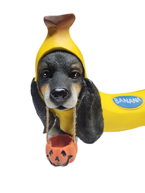 Cracker Barrel Halloween Dachshund Weiner Dog Dressed as Banana Decor In Box gallery