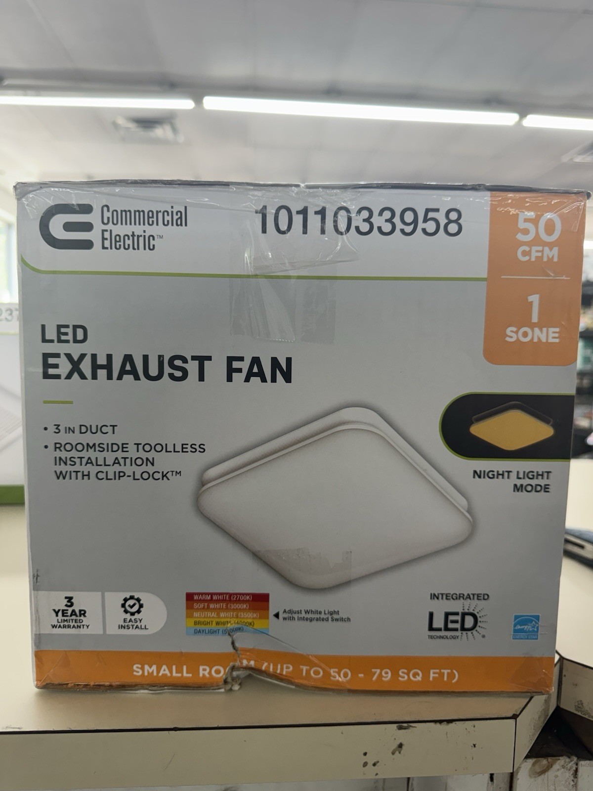 Commercial Electric 50 CFM Ceiling/Wall Mount Bathroom Exhaust Fan w/ LED Light gallery