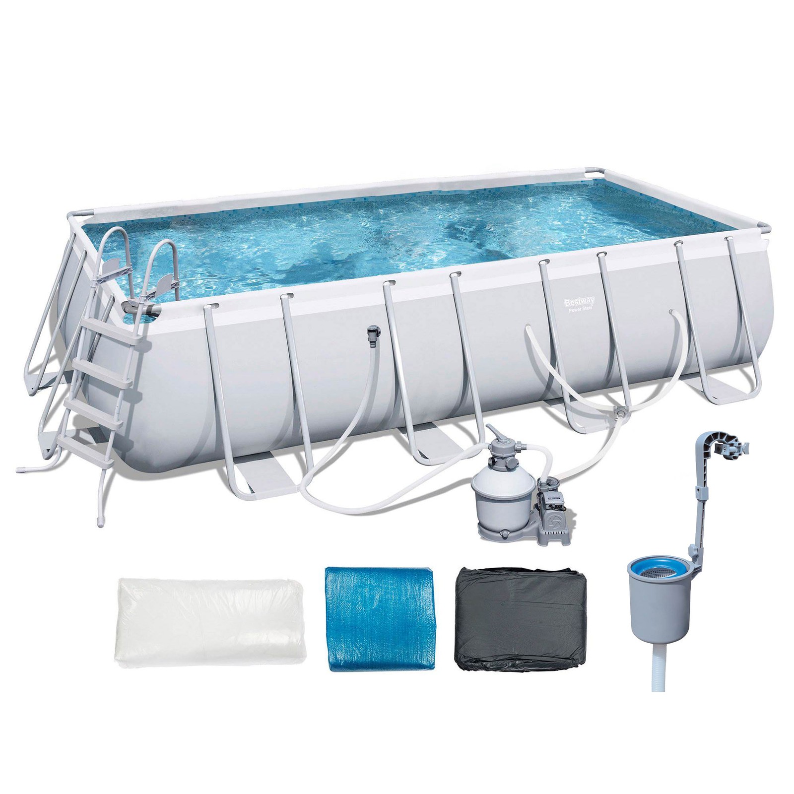 Bestway 18 x 9 x 4 Foot Rectangular Above Ground Pool Set and Surface Skimmer gallery