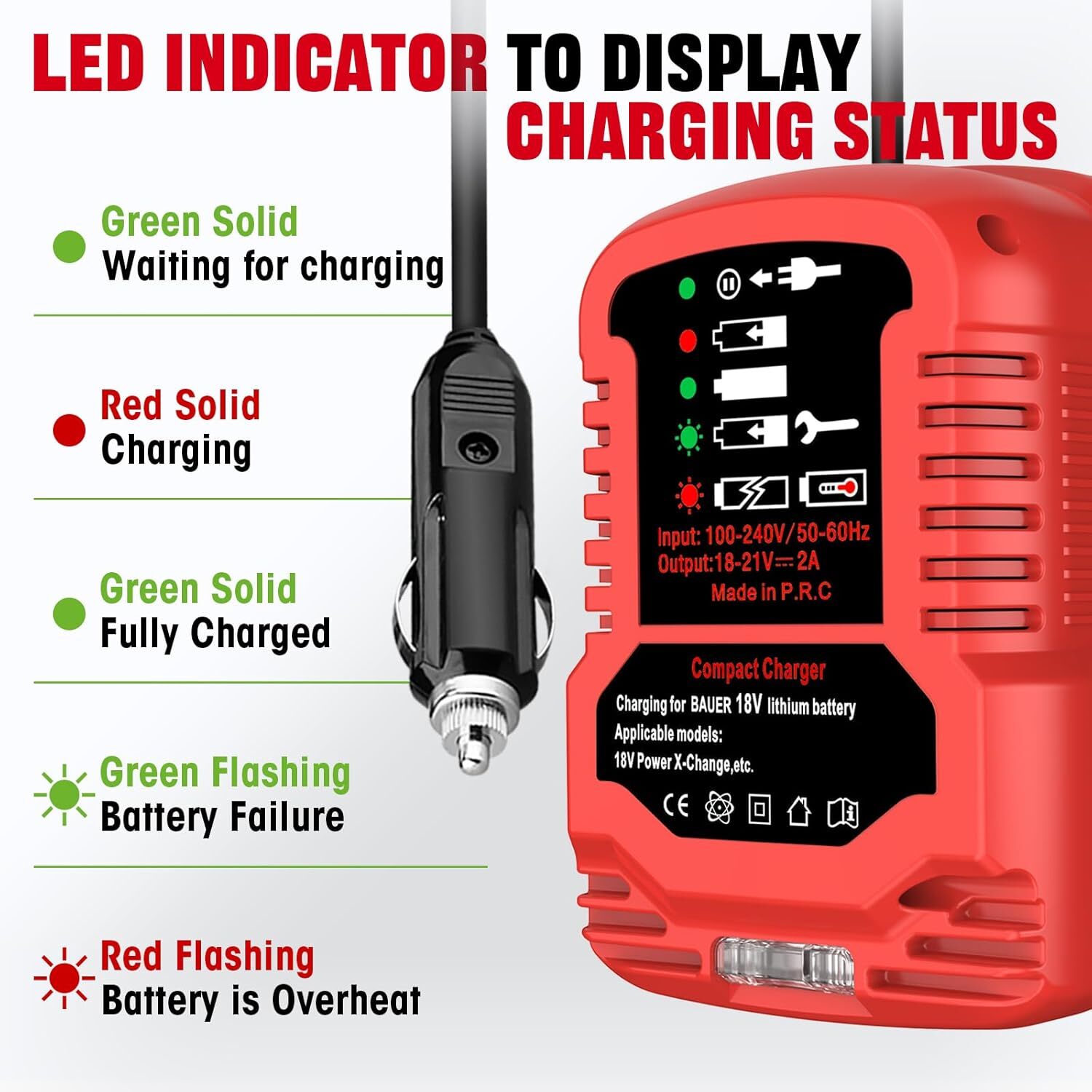 Car Battery Charger for Bauer 20V Li-ion Battery with Cigarette Lighter Plug gallery