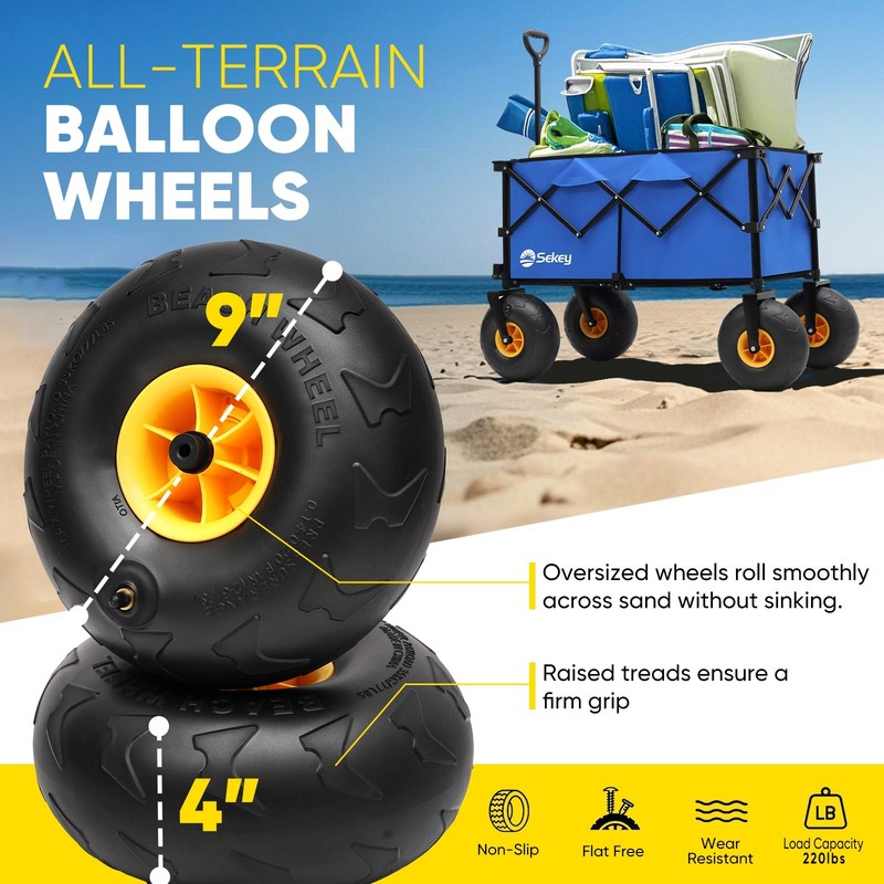 Sekey Beach Wagon – 440lb Capacity, 9" Sand-Proof Wheels, Foldable. Blue & Black gallery
