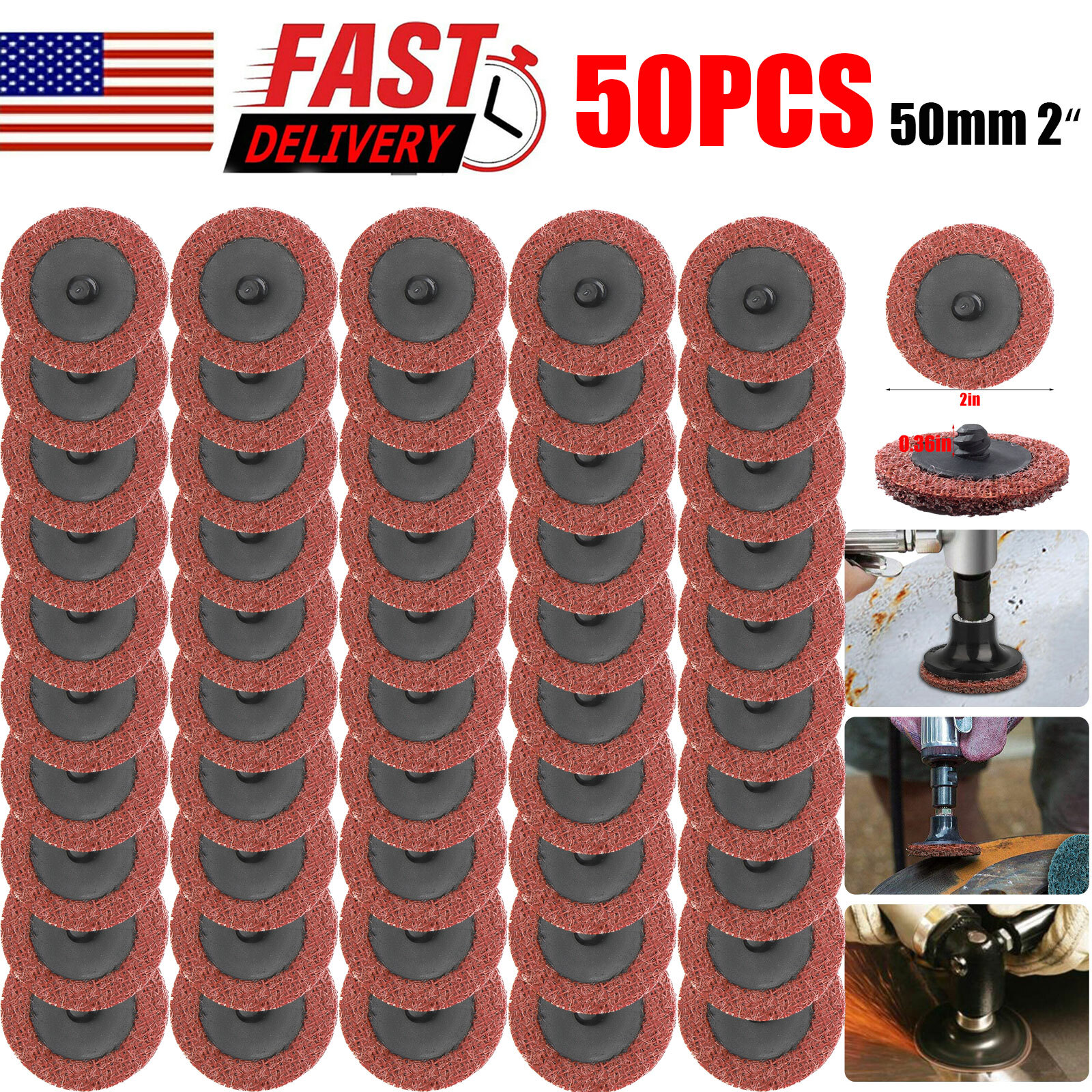 50Pc 2" Fine/Medium/Coarse Roloc Scotch Pads Roll Lock Surface Sanding Disc gallery