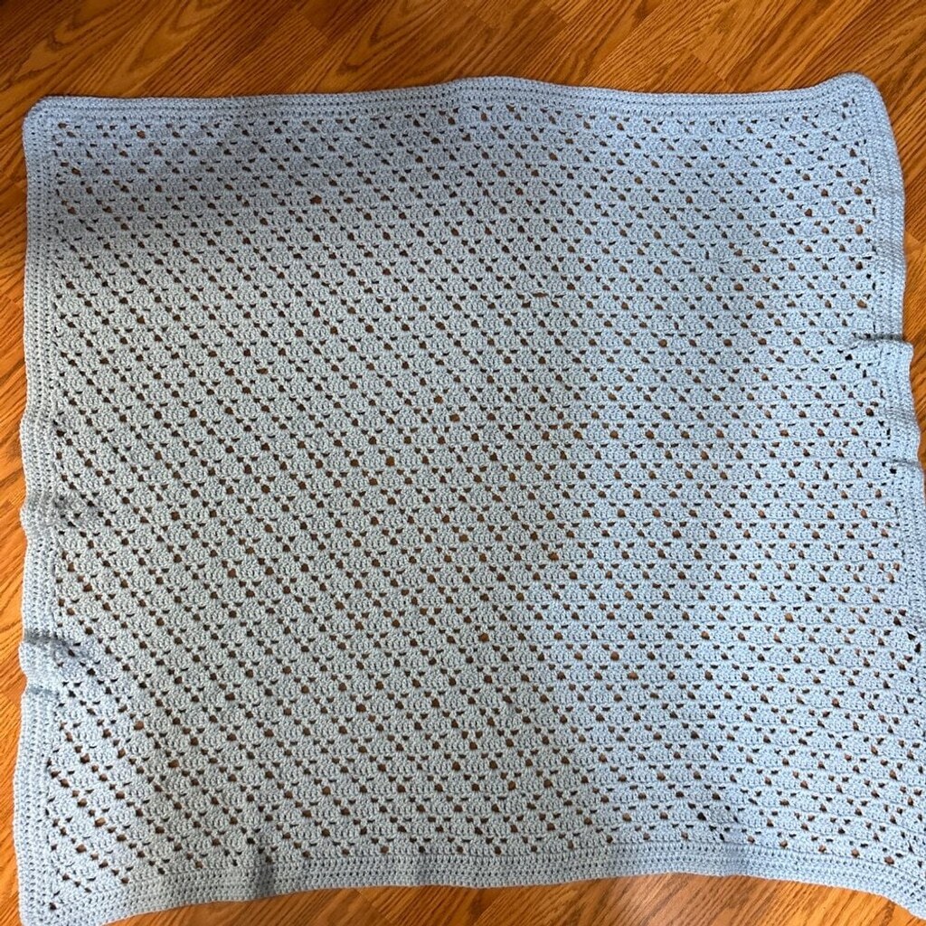 Handmade Beautiful Blue Baby Afghan Approximately 39 x 40 1/2 inches gallery