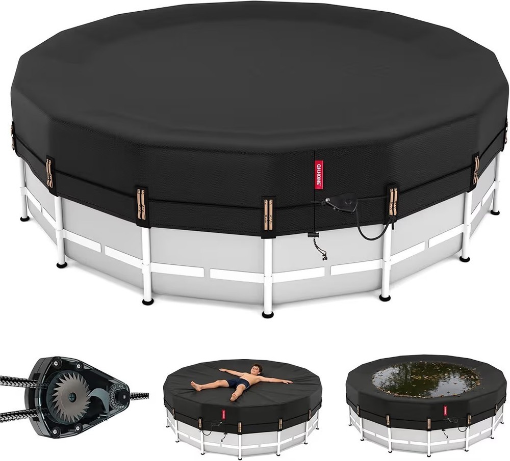 10ft Round Pool Cover Ultimate Windproof & Tear-Resistant Fabric Snug Fit...