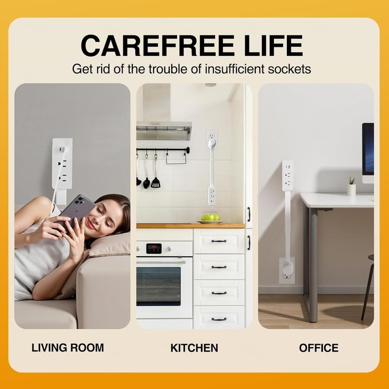 Rotating Outlet Extender with USB-A, USB-C & 2 AC Outlets - 180° Swivel, 1pc gallery