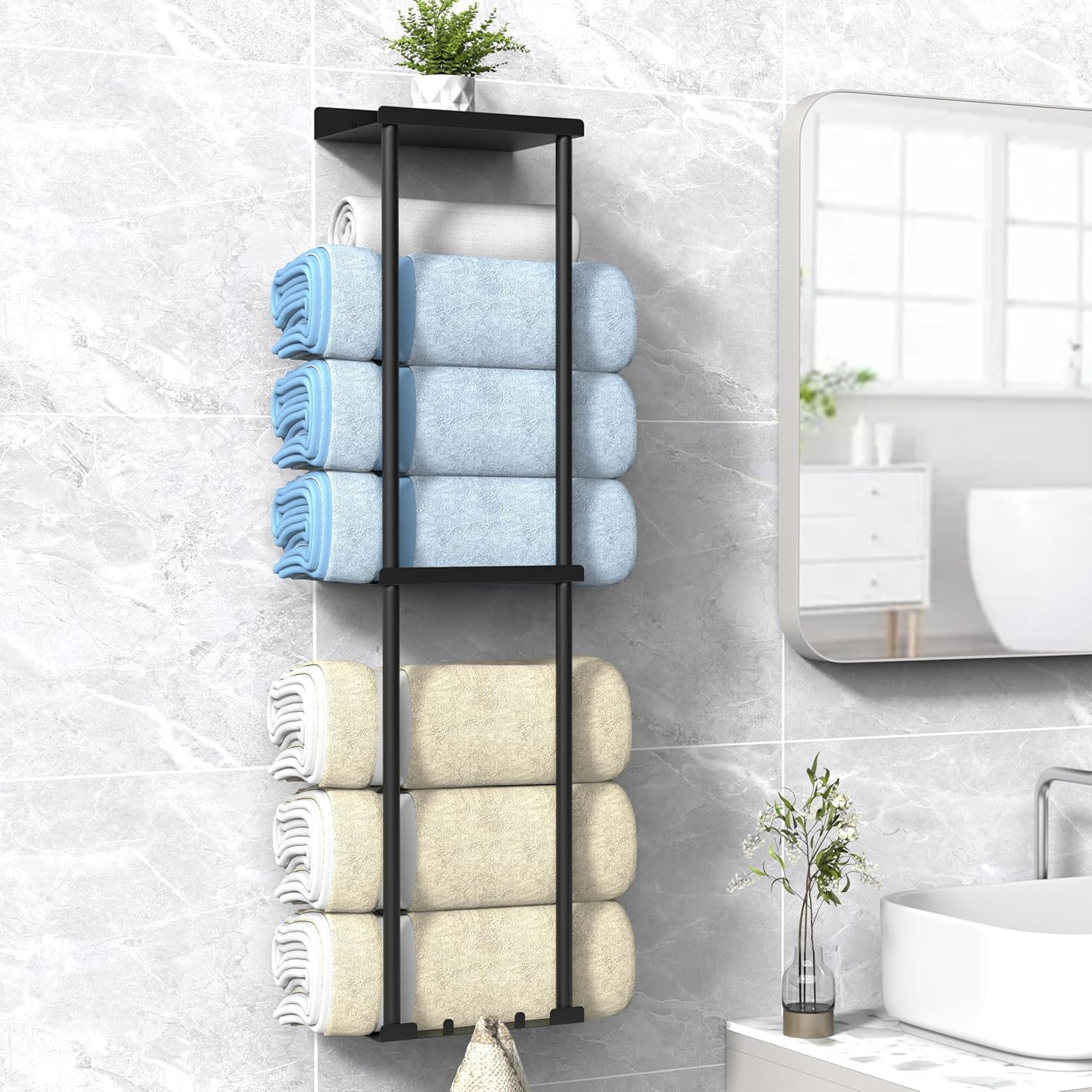 Towel Rack for Bathroom, Wall Mounted Vertical Rolled Towel Storage Organizer Ho gallery