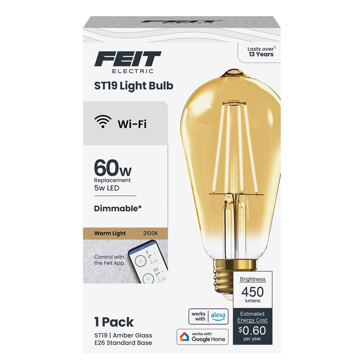Feit Electric ST1960/FIL/AG 60 Watt Equivalent WiFi Dimmable, No Hub Required, A gallery