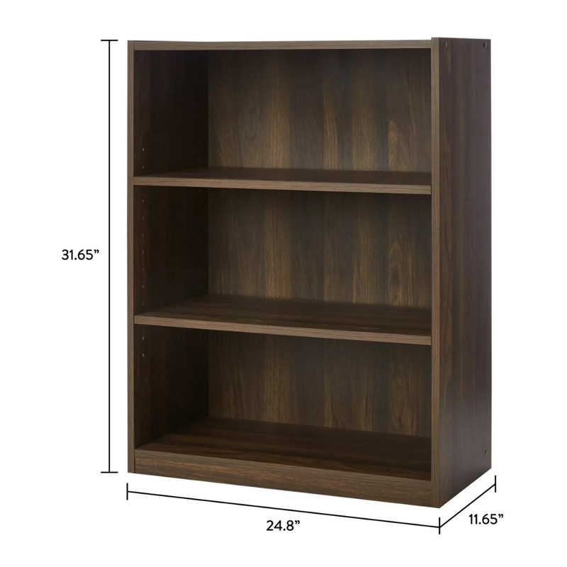 Mainstays 3-Shelf Bookcase, Adjustable Shelves, Storage Display, Canyon Walnut gallery