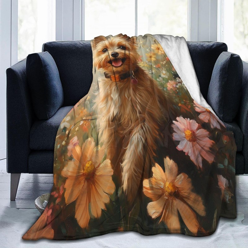 Yorkshire Terrier Dog Floral Blanket Flannel Throw Soft Warm Travel 60x50 Inch gallery