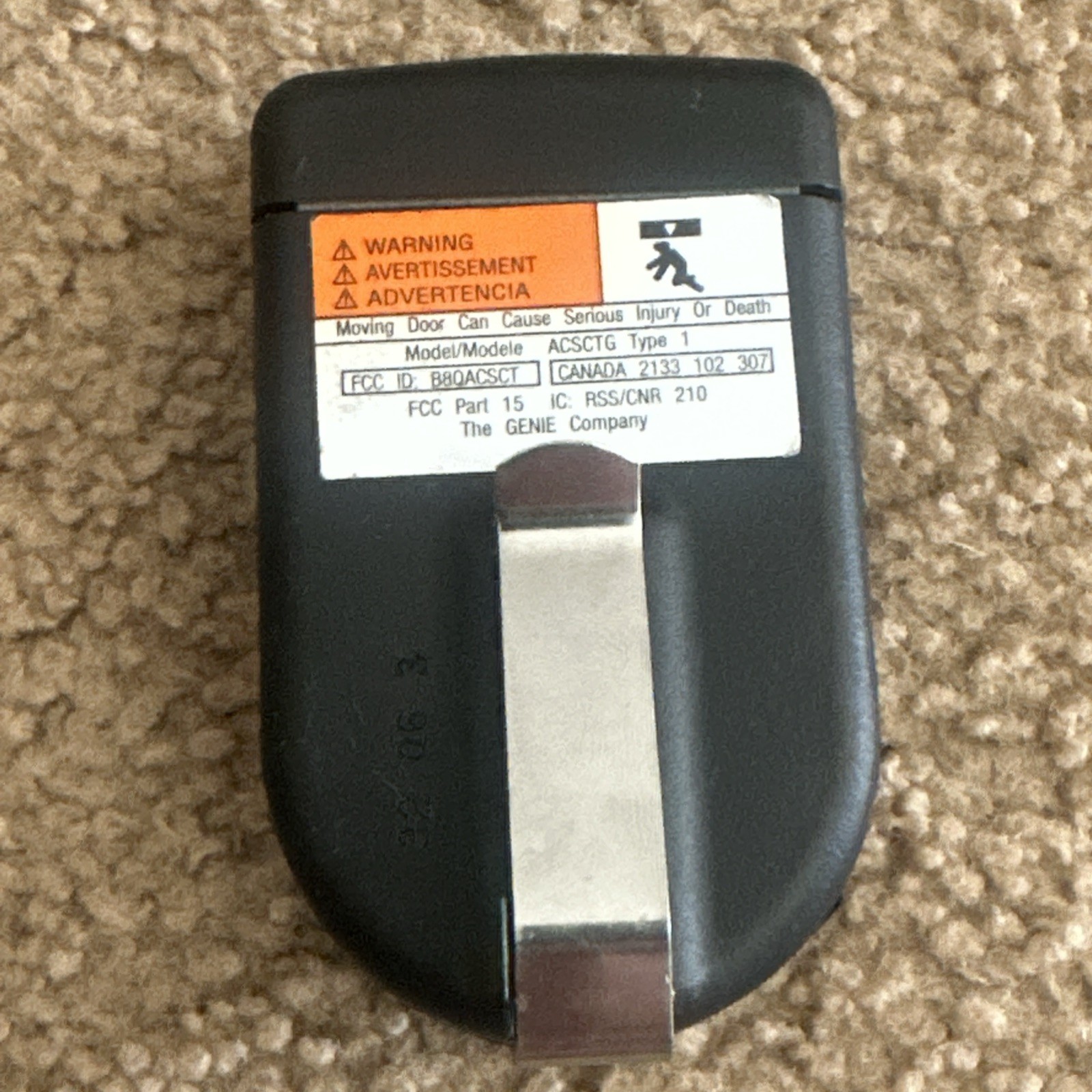 Genie ACSCTG Type 3 Garage Remote Opener, No battery, Comes with clip gallery