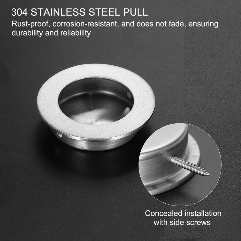 2Pcs Round Recessed Door Pulls 2" Dia Finger Pulls Cabinet Handles Silver gallery