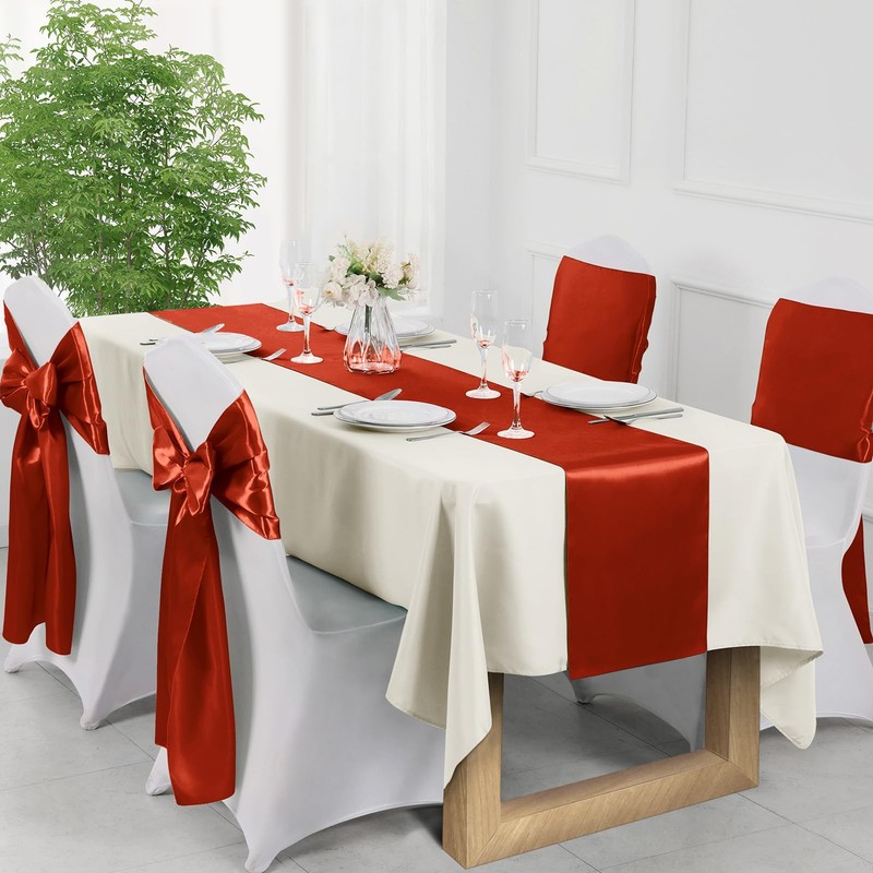 12 PCS Satin Rust Table Runner 12x108 Inch Bright Smooth Wedding Decoration gallery