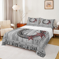 Rustic Grey Horseshoe Sheet Set Queen Size for Kids & Teens Room Decor 4Pcs