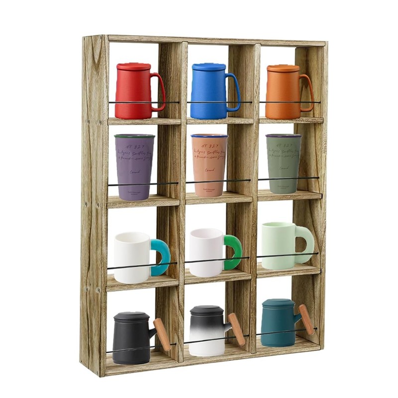 Wall Mounted Coffee Mug Display Rack, 17x25 Large Wooden Display Shelves Cup ... gallery