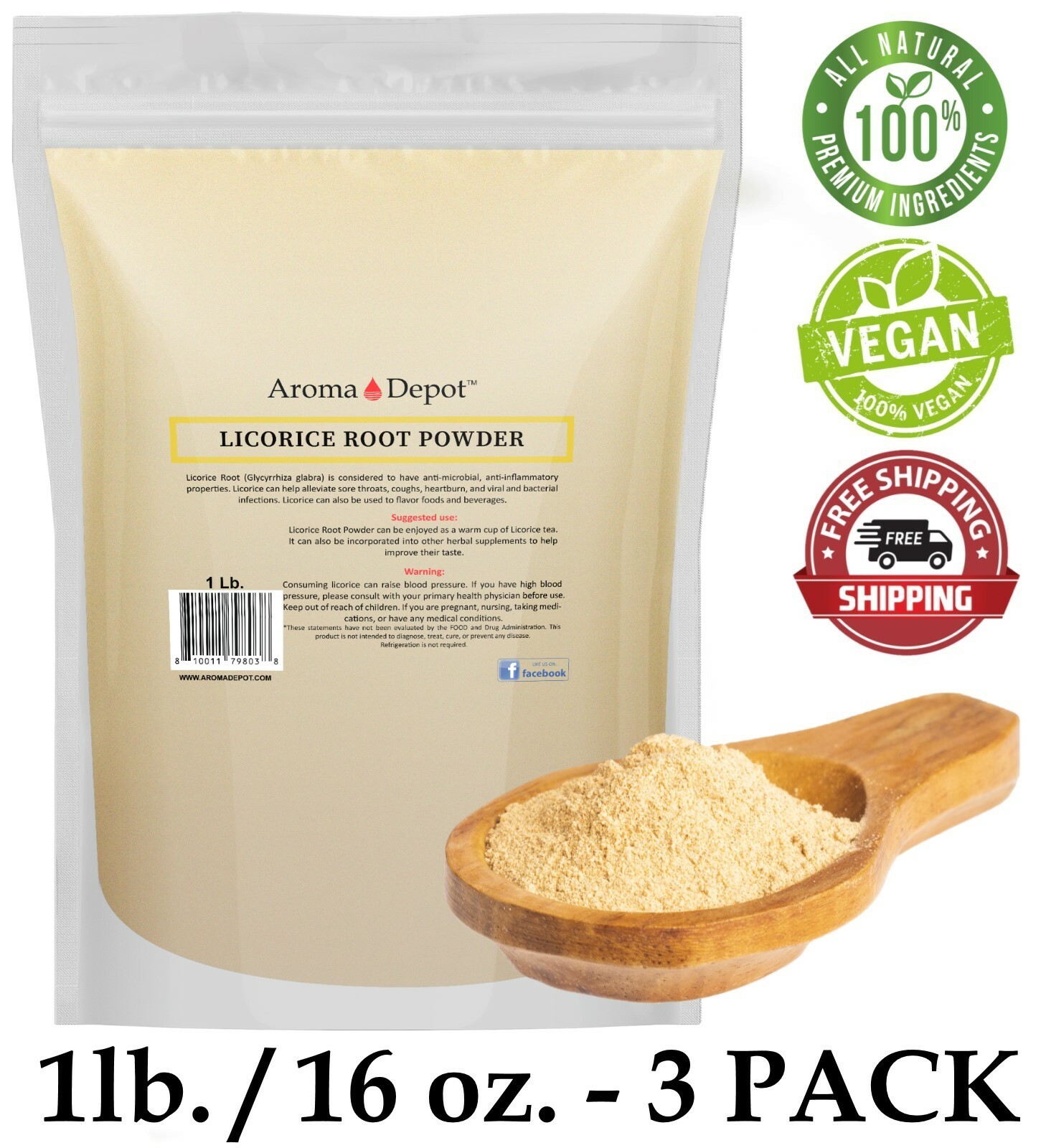 3lbs. Licorice Root Powder Raw Glycyrrhiza glabra (x3 Individual -1lb) Mulethi gallery