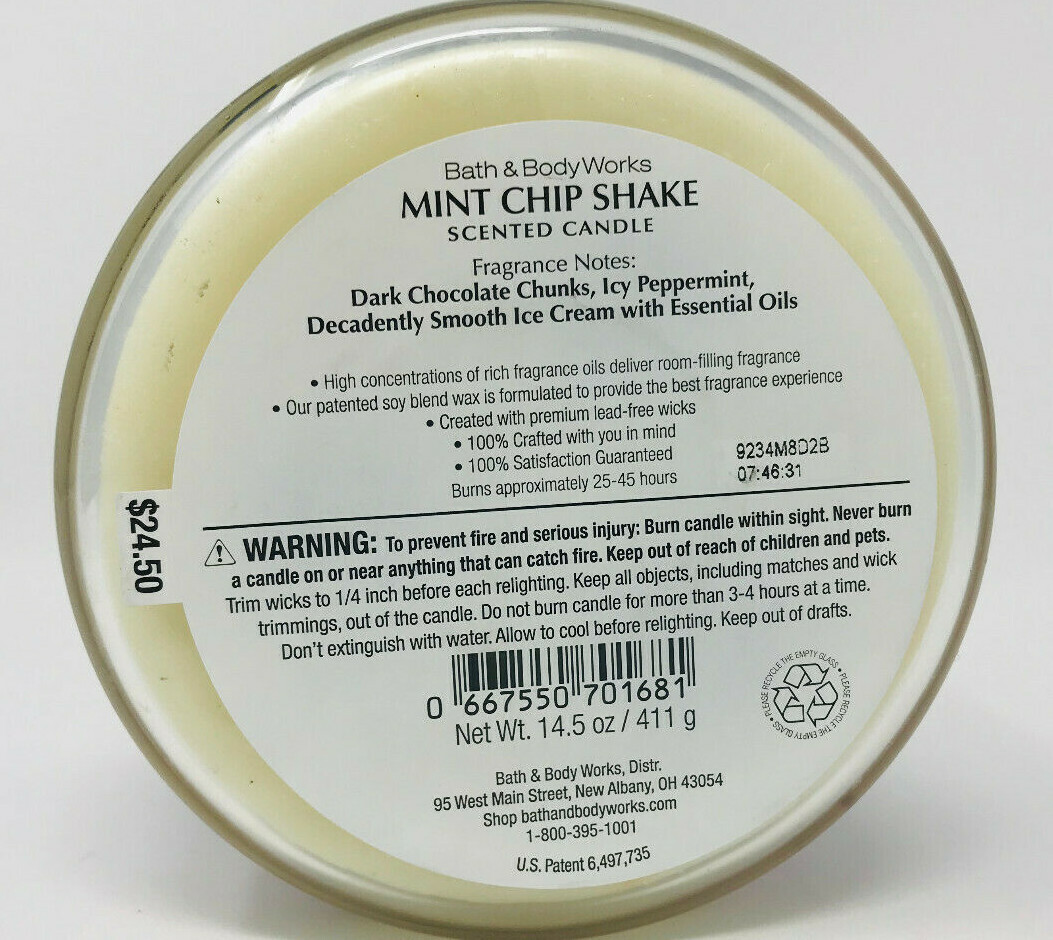 MINT CHIP SHAKE BATH & BODY WORKS SCENTED CANDLE 3 WICK LARGE 14.5 OZ gallery