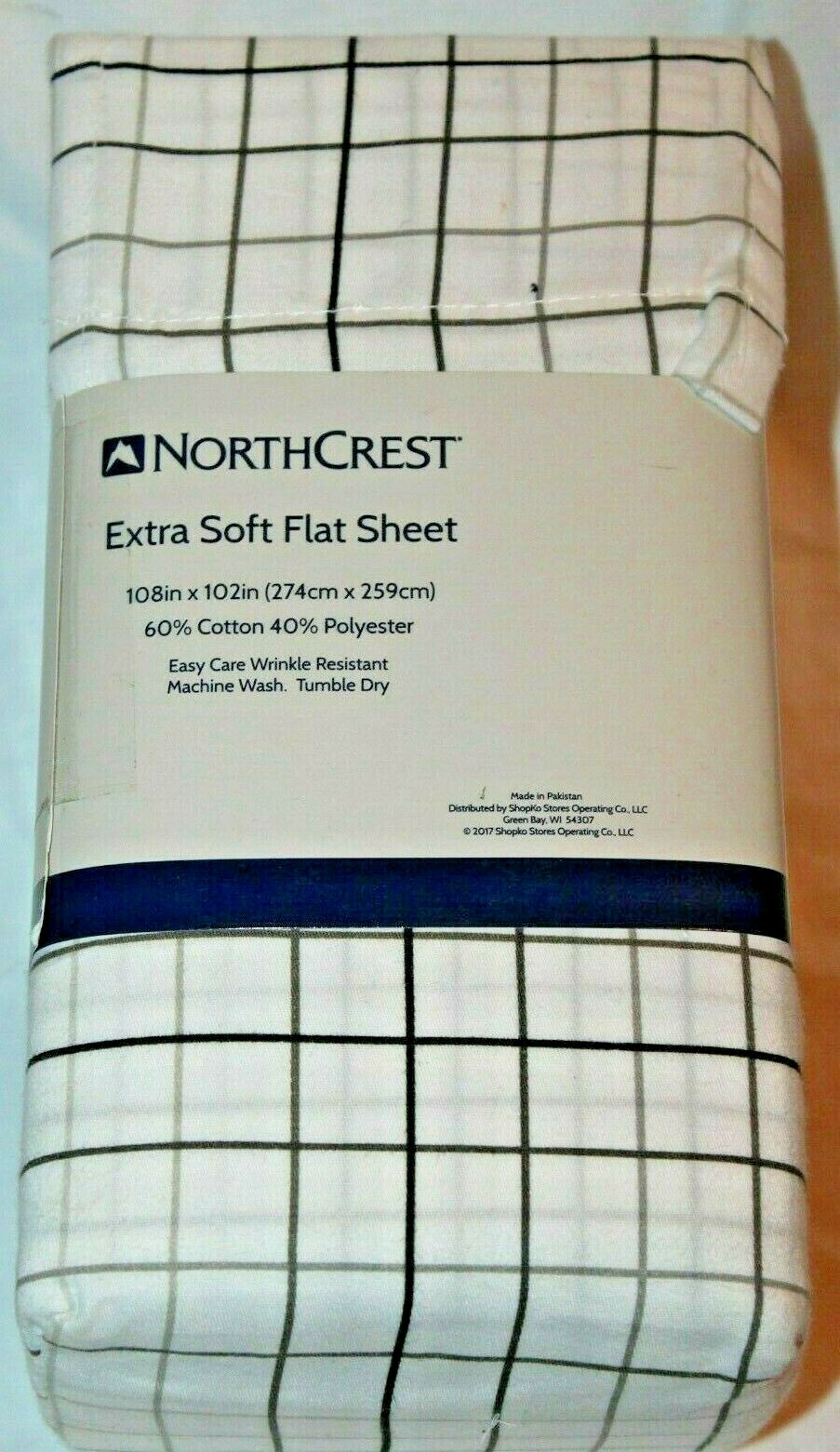 NorthCrest Extra Soft 300 TC Cotton Rich Blend Plaid Grey KING Flat Sheet gallery