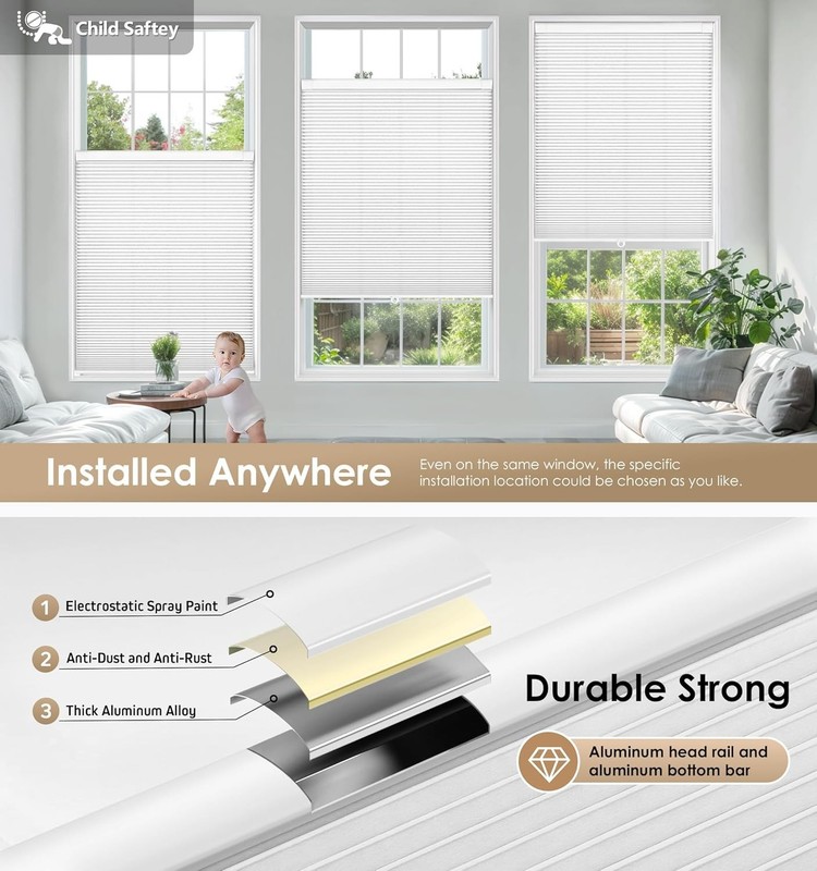 NEW LazBlinds Cordless Cellular Shades, 33'' W x 64'' H, Light Filtering-white gallery