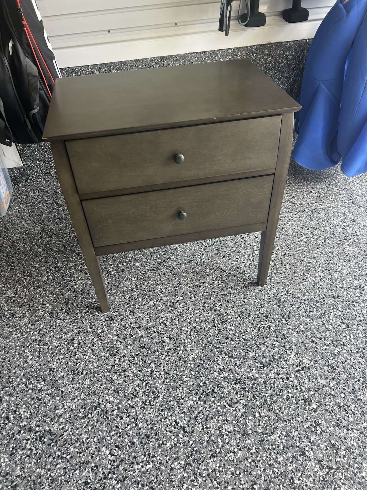 Crate & Barrel Mid-Century Modern Brown Wood 2-Drawer Nightstand Knobs gallery