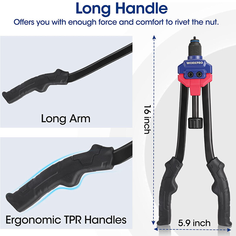 WORKPRO 16" Rivnut Tool Kit 11 Metric & SAE Mandrels Hand Nutsert Rivet Tool Set gallery