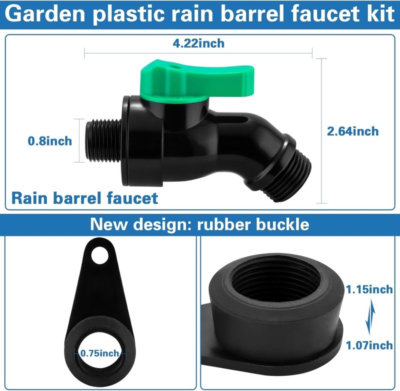 Rain Barrel Spigot Kit with High Flow Valve No Inside Access Needed,External Ins gallery