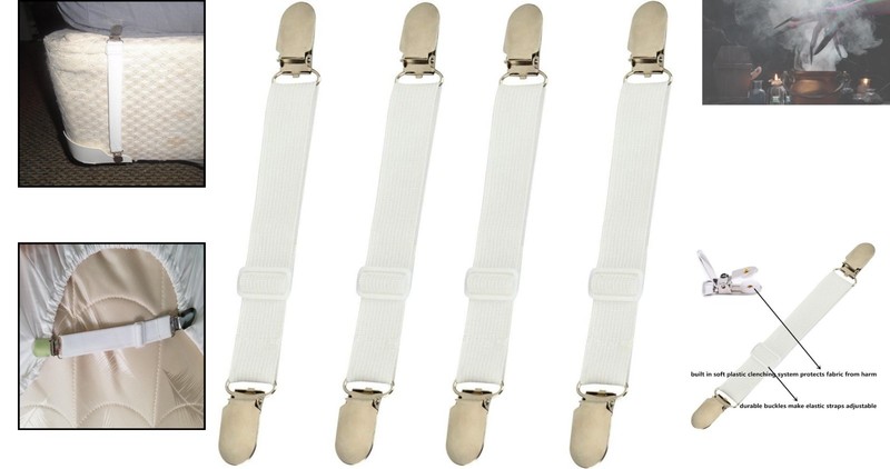 Durable Bed Sheet Holder Straps - 4 Pack Adjustable Elastic Suspender Fasteners gallery