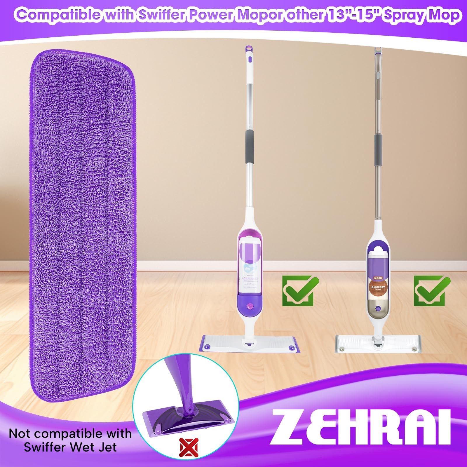 6 Pack Reusable Microfiber Mop Pads for Swiffer PowerMop, 13-16 Inch Spray Mo... gallery