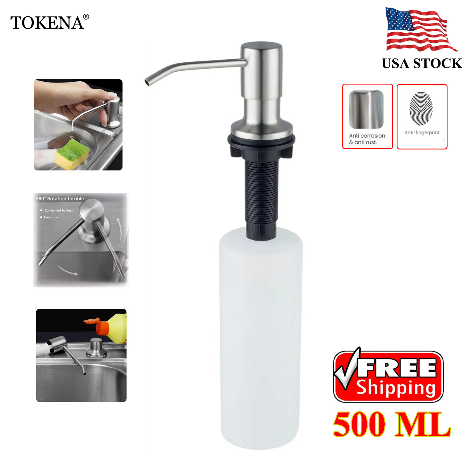 Soap Dispenser for Kitchen Sink Stainless Steel Soap Dispenser with 17OZ Bottle gallery