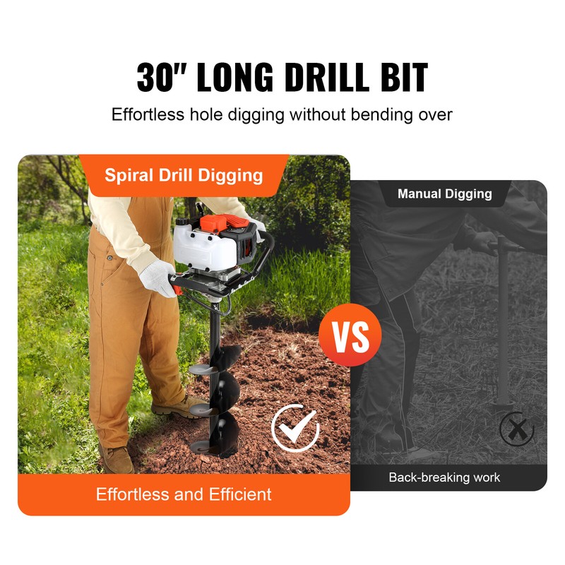 Post Hole Digger 43cc Gas Powered Earth Digger with 8" Auger Drill Bit gallery