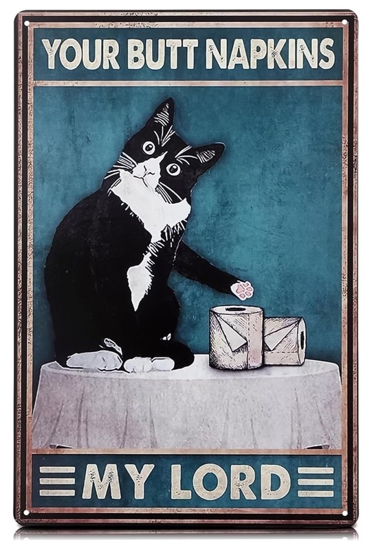 Durable Cat Themed Wall Plaque - “Your Napkin My Lord” Rustic Bathroom Decor gallery