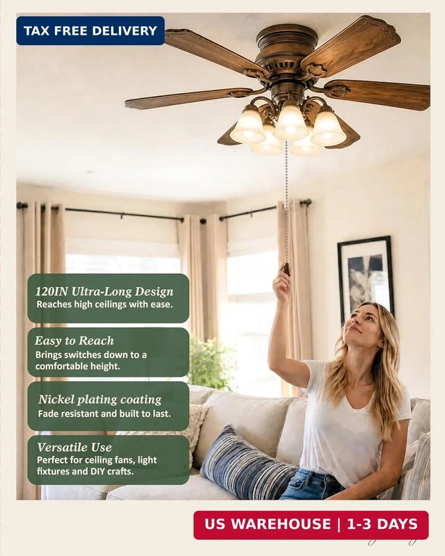 120-Inch Extra Long Ceiling Fan Pull Chain Extender, Premium Ball Chain with 12 gallery