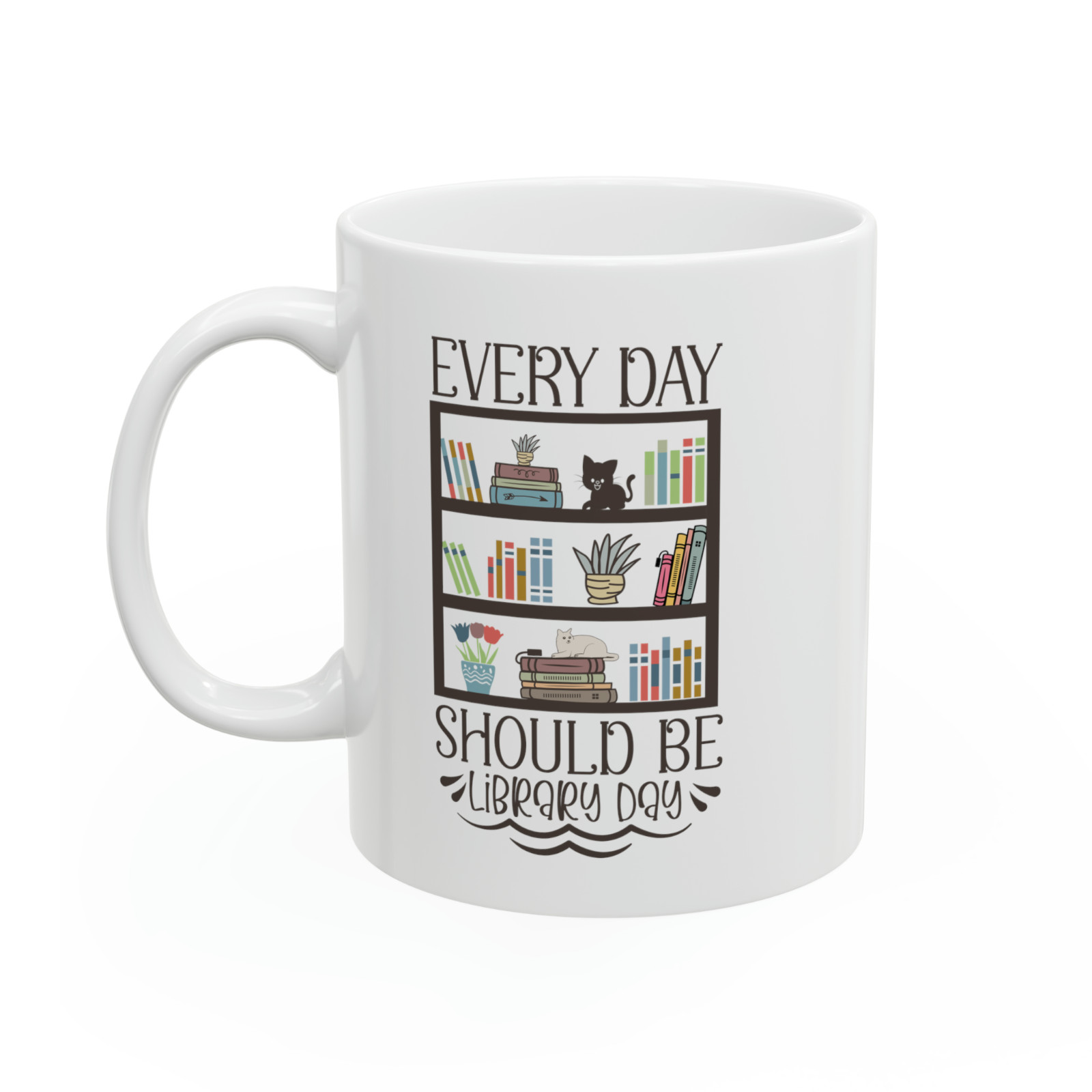 Every Day Should Be Library Day Mug Book Lover Coffee Cup Cat Reading Gift gallery