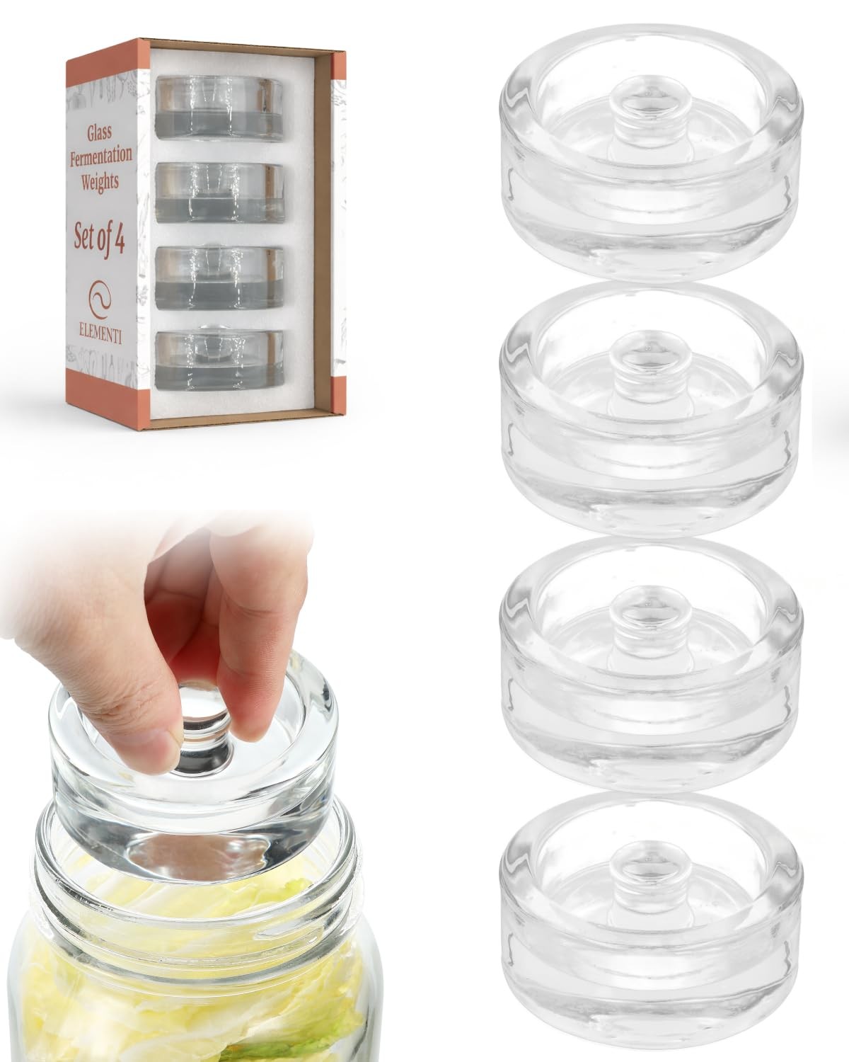 Elementi Glass Fermentation Weight Set of 4 - Easy Grip Fermenting Wide Mouth gallery