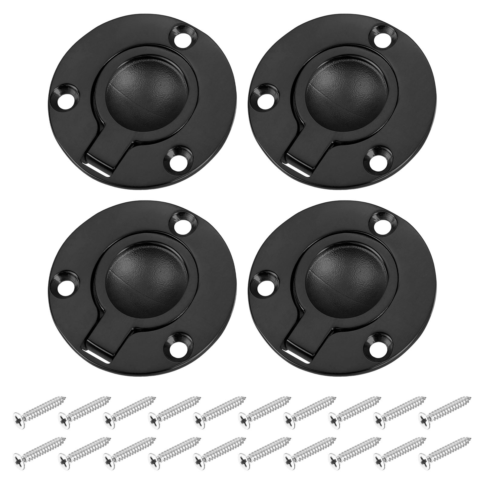 4Pcs Flush Ring Pull 1.97"x1.97" Round Recessed Door Pull with Screws Black gallery