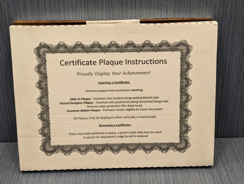 Beautiful Walnut Certificate Plaque 8.25" x 10.75" Display your Credentials! gallery