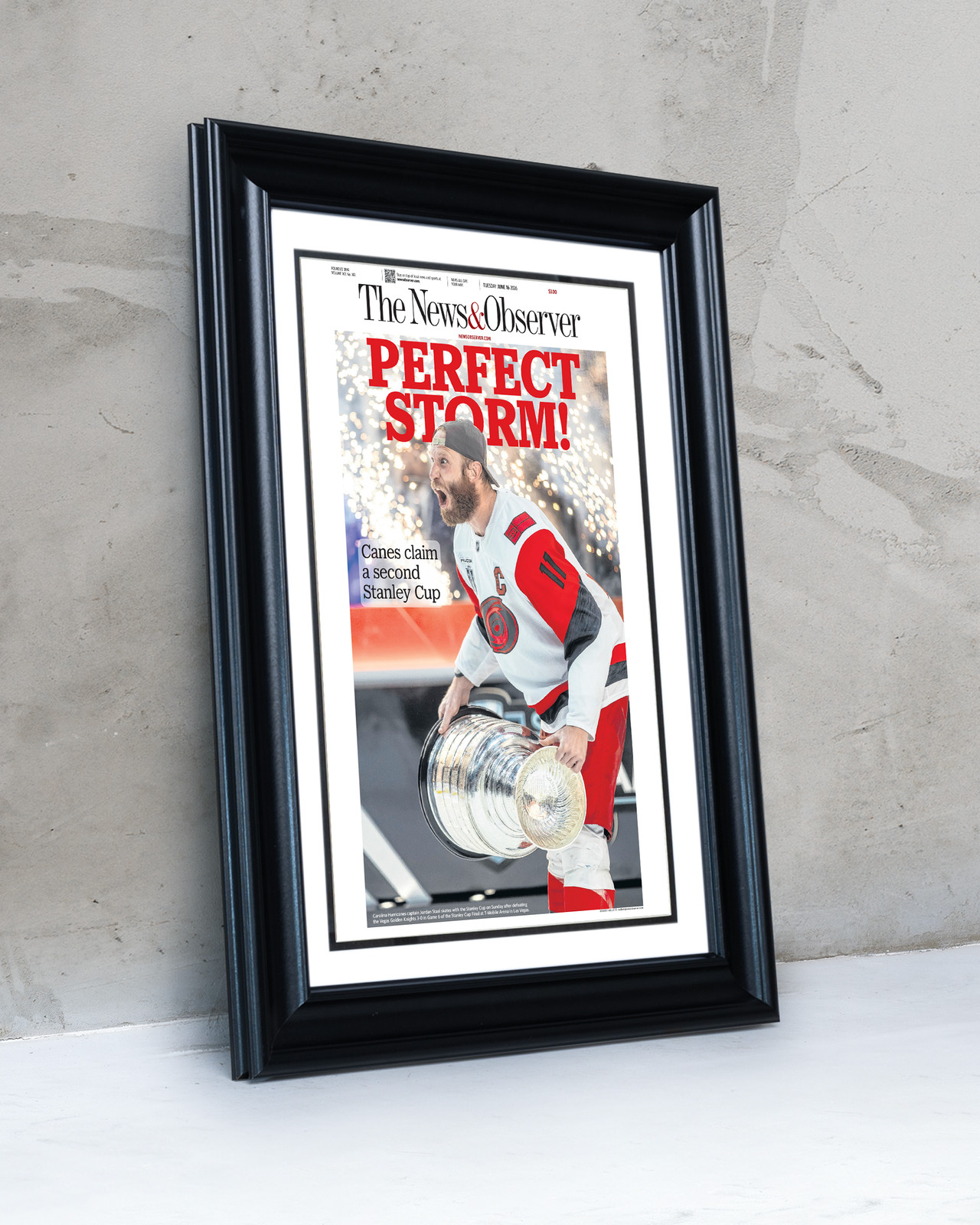 2026 Carolina Hurricanes “Perfect Storm!” Stanley Cup Champions Framed Newspaper gallery