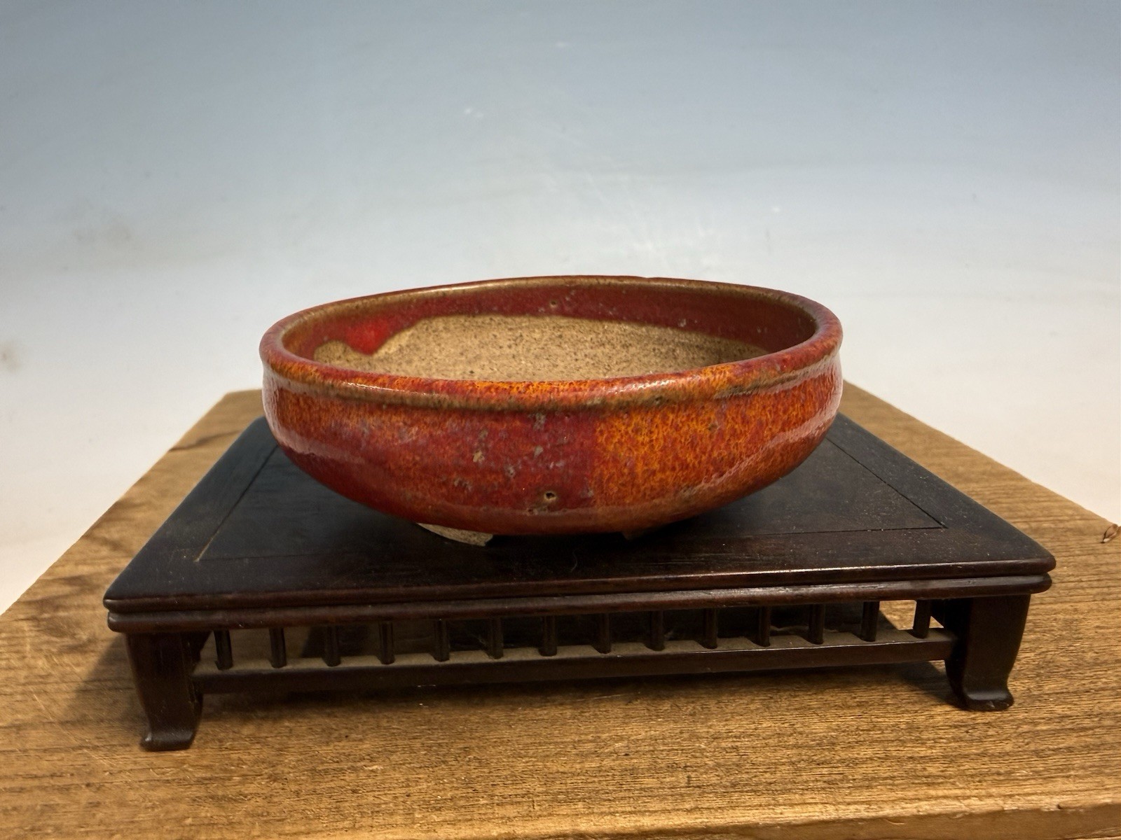 Japanese Unknown Maker Shohin Bonsai Tree Pot 4 1/8 By 1 3/8” Stunning Red gallery