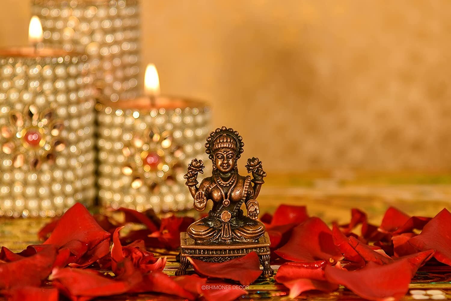 Copper Handmade Small Goddess Lakshmi Statue Rich Patina Antique Finish 2.4'' gallery