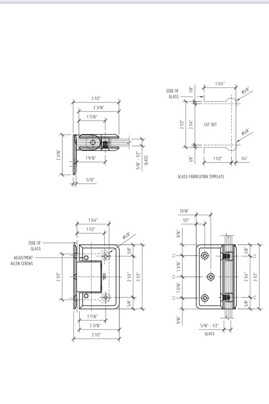 CP1N344, Adjustable Wall Mount Offset Back Plate Hinge for frameless Shower Door gallery