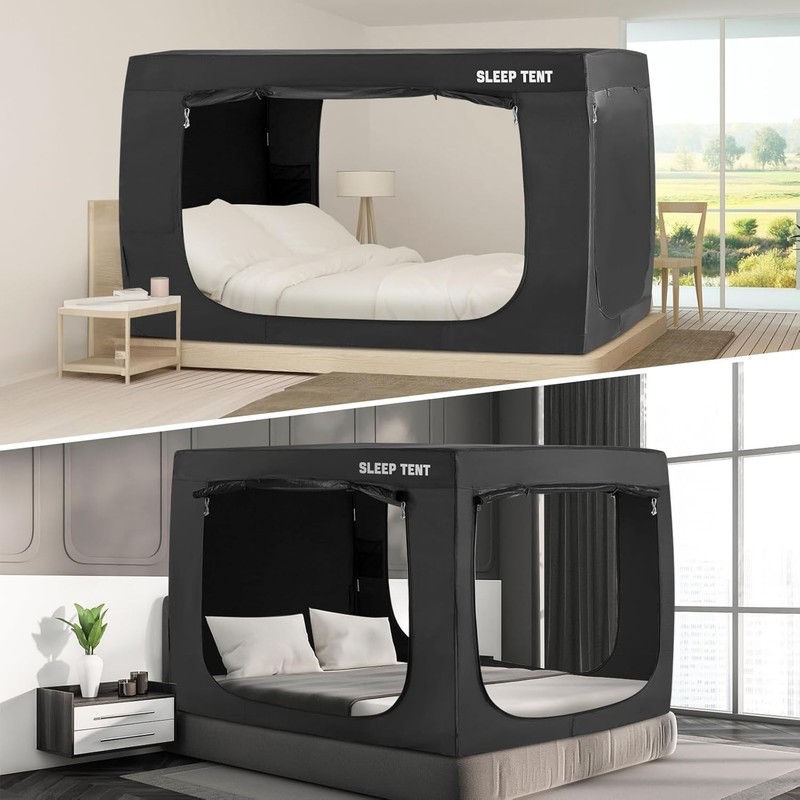 Bed Tent Bed Canopy Portable Sleeping Privacy Tents Breathable Three Doors Black gallery