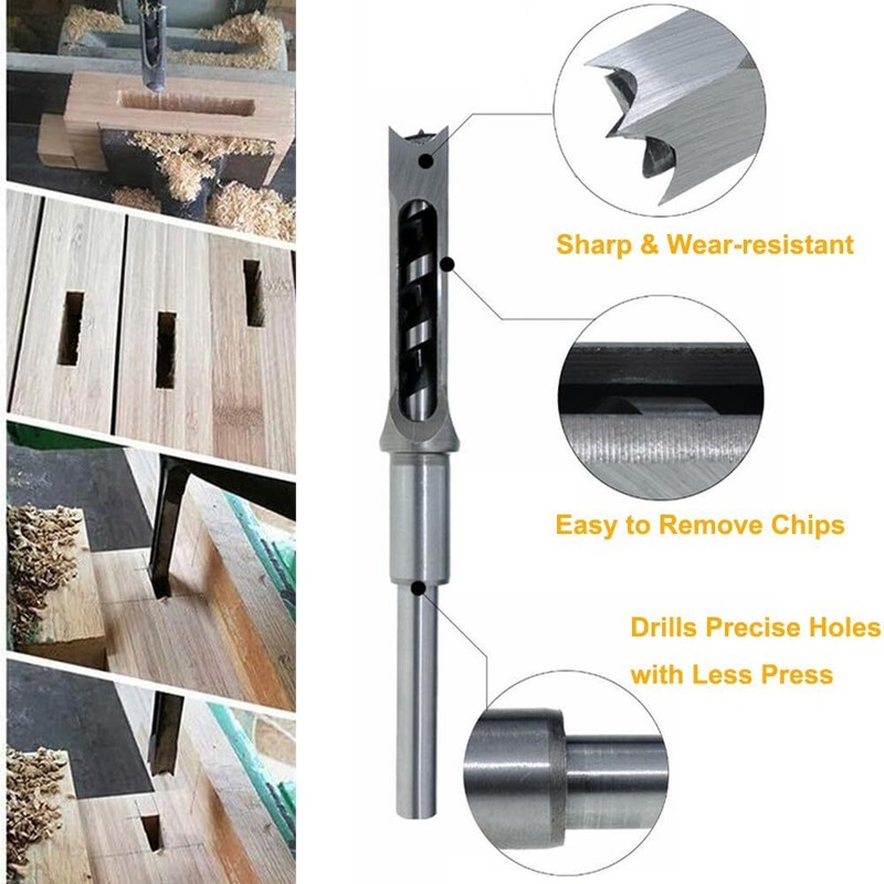 7PC Woodworking Square Hole Drill Bit Mortising Saw Mortise Chisel Drill Bit Set gallery