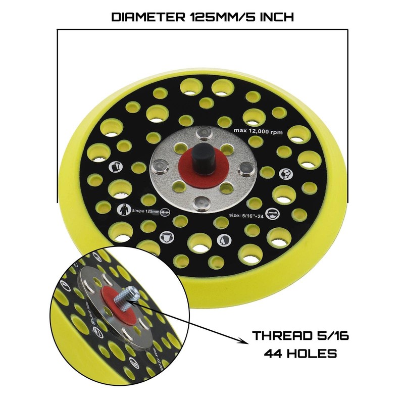 125mm 5 Inch Backing Pad Compatible with Mirka Ceros/Deros 44 Holes 5/16 Thre... gallery
