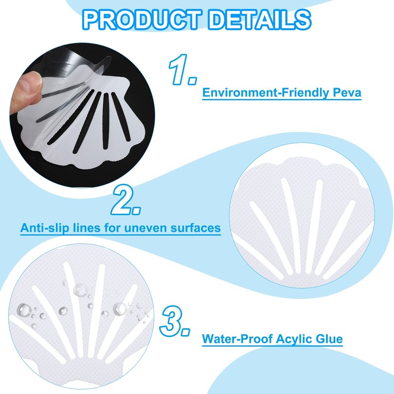 12 Pack Shell Bathtub Non Slip Stickers 3.54x2.76 Inch, White gallery