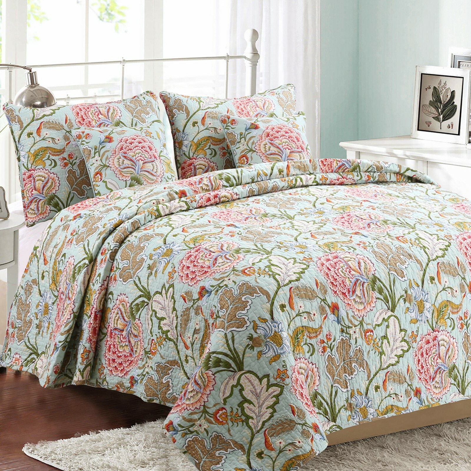 Riemer Floral 100% Cotton Reversible Quilt Set, Bedspread, Coverlet gallery