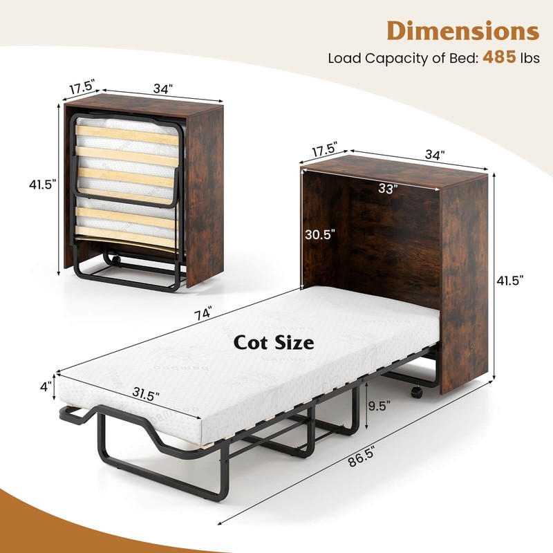 Cot Size Murphy Bed with Storage Rolling Murphy Cabinet with Foldable Bed gallery