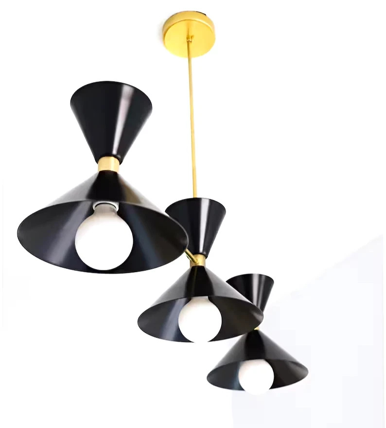 Mid Century Modern light Italian Sputnik Chandelier 3-Black Shades Elegant Lamp gallery