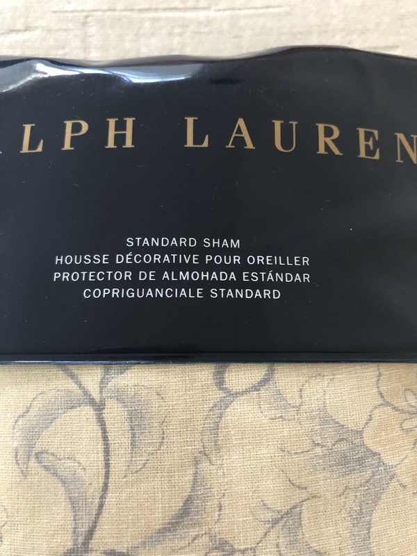 Blue Gray Floral Scroll + Beige RALPH LAUREN Madalena Audrey Corded STD Sham NIP gallery