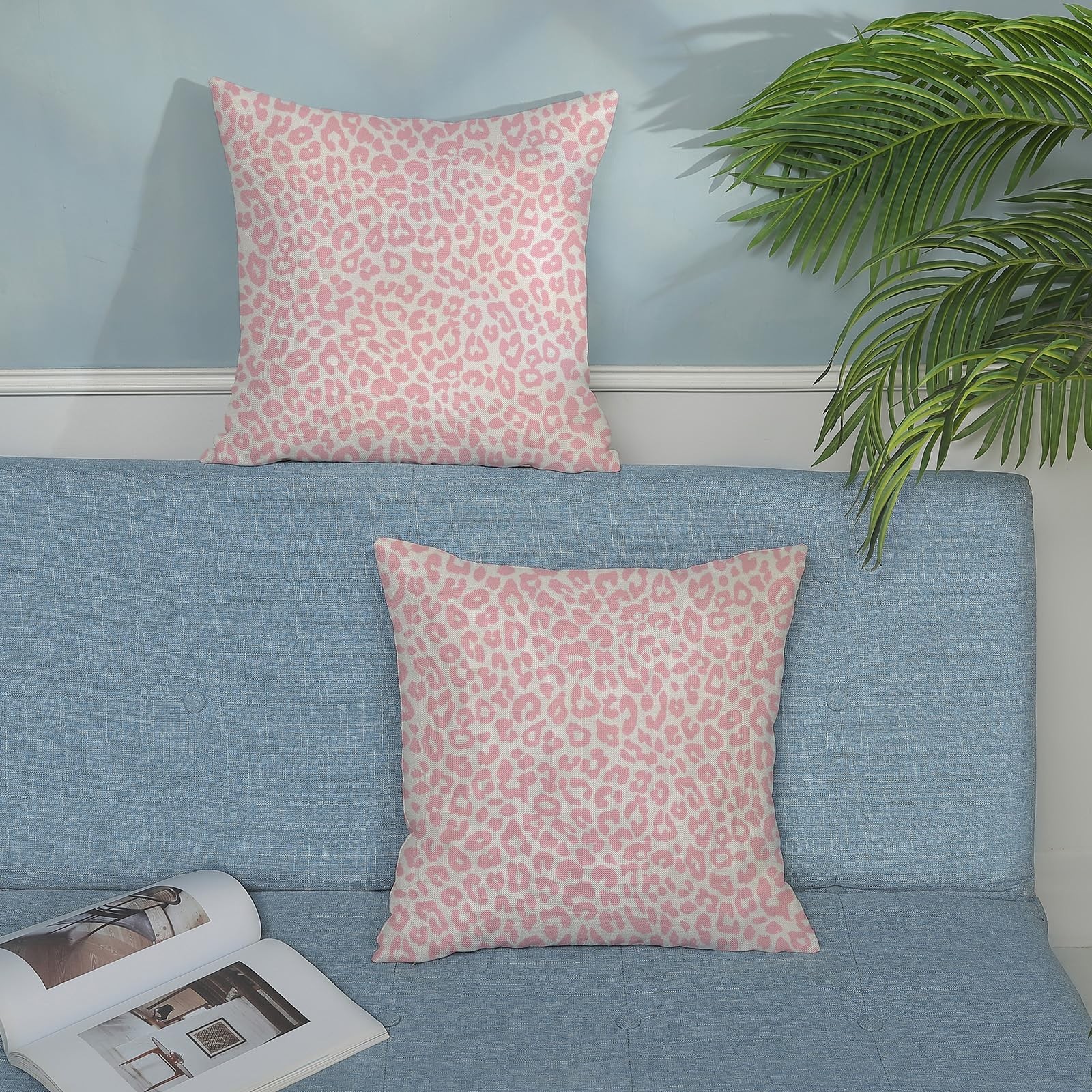 Leopard Print Throw Pillow Covers 18x18 - Pack of 2, Pink Cheetah Decor, Boho Mo gallery