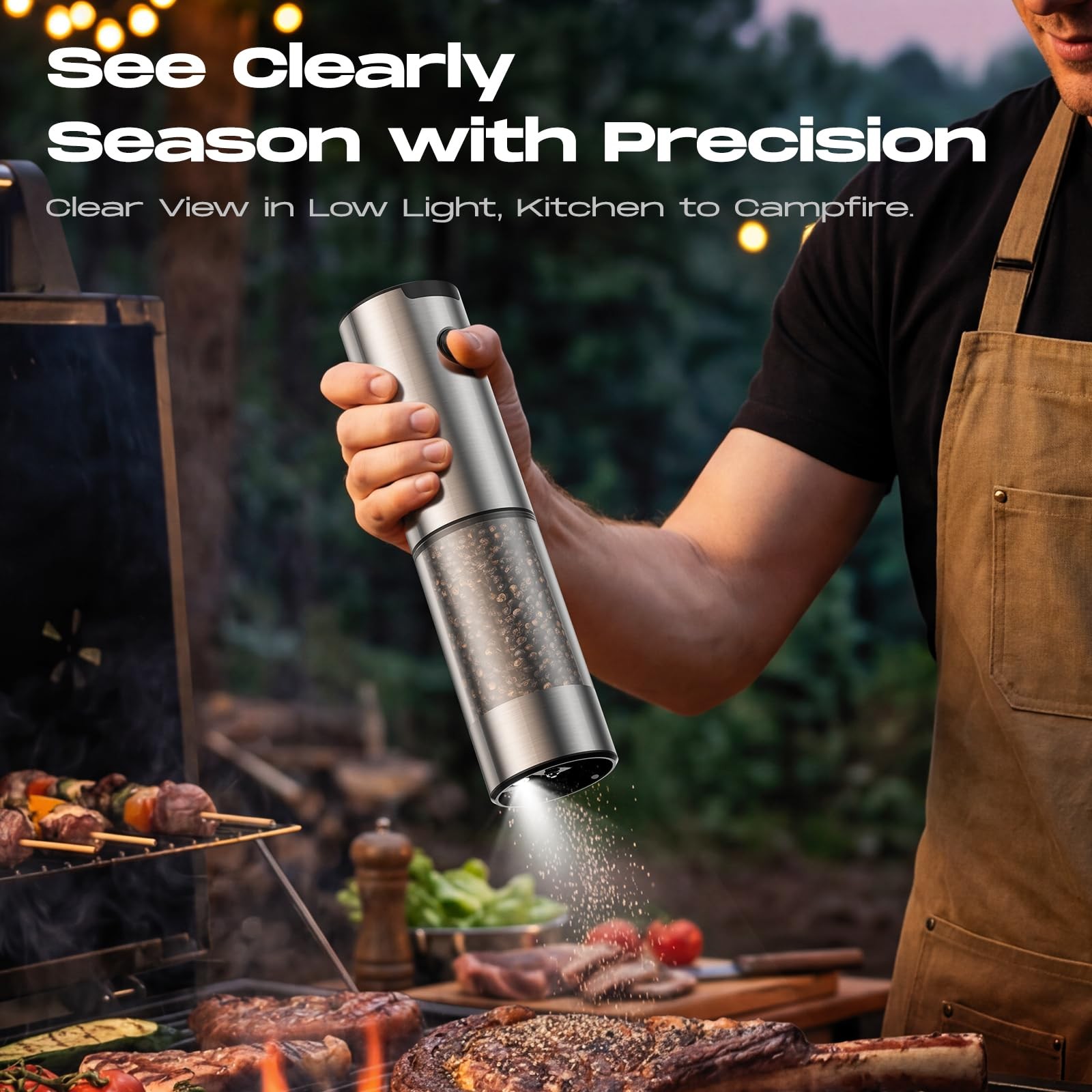 Electric Salt and Pepper Grinder Set Adjustable Coarseness LED Battery Automatic gallery